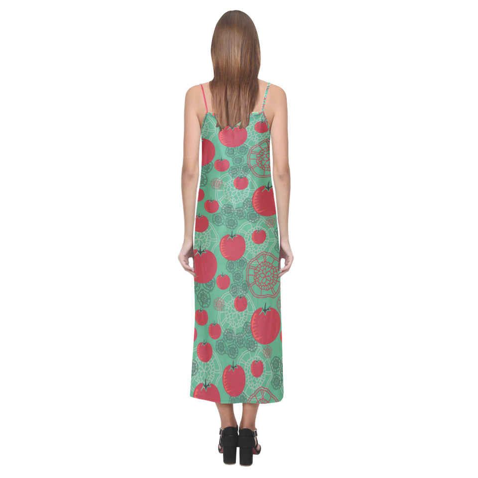Tomato design pattern V-Neck Open Fork Long Dress