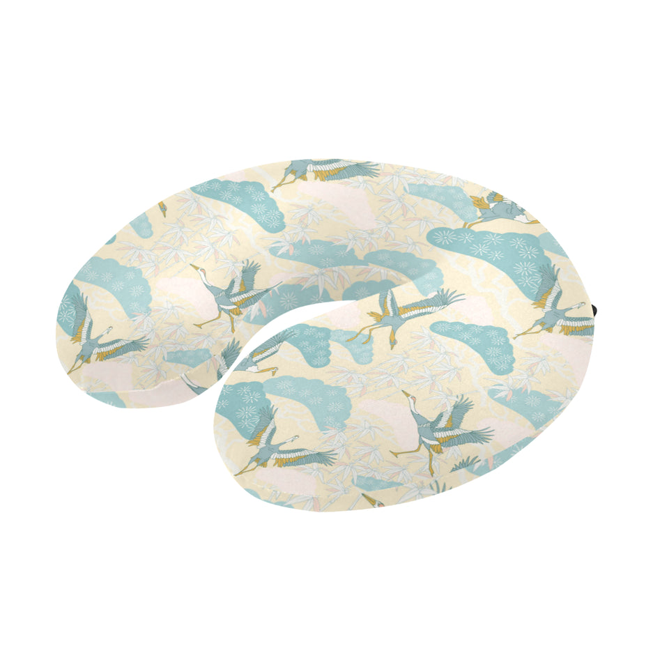 Bonsai bamboo stork japanese pattern cream theme U-Shaped Travel Neck Pillow