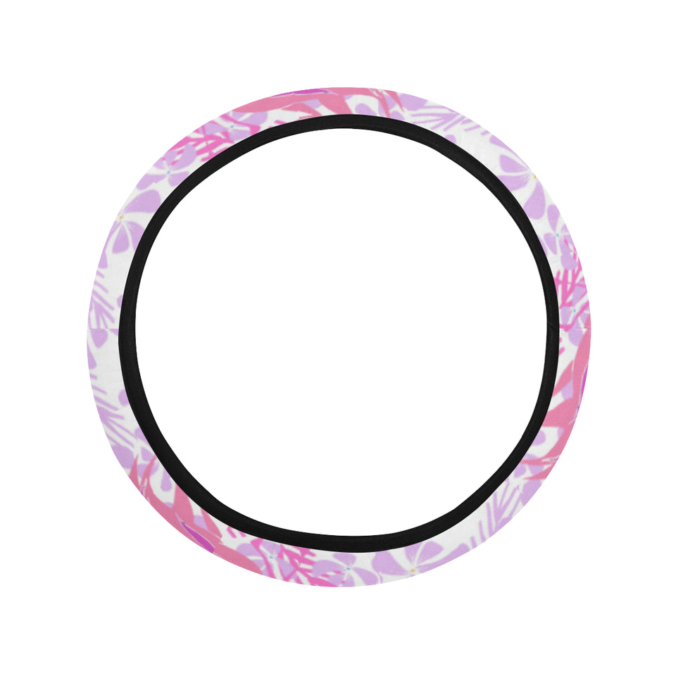 Pink flamingo flower pattern Car Steering Wheel Cover