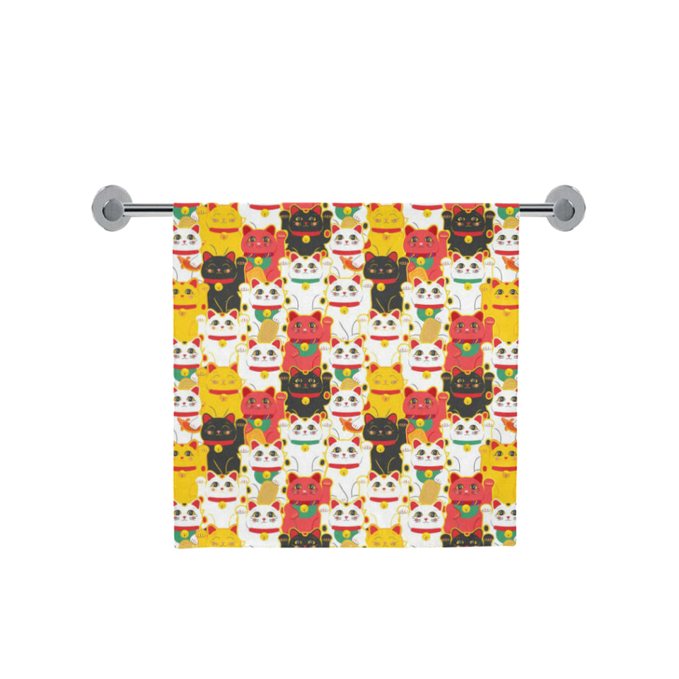 Colorful Maneki neko cat pattern Bath Towel