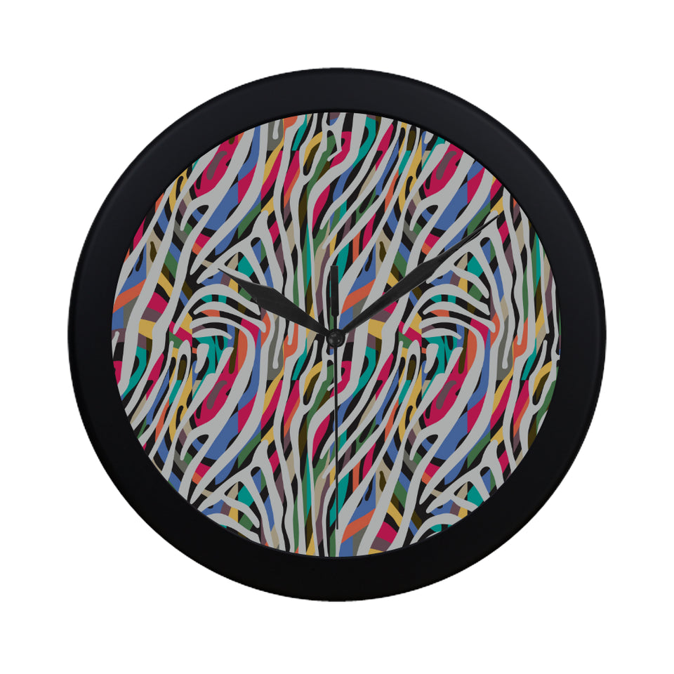 Colorful zebra skin pattern Elegant Black Wall Clock