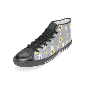 Cute hamster sunflower pattern background Women's High Top Canvas Shoes Black