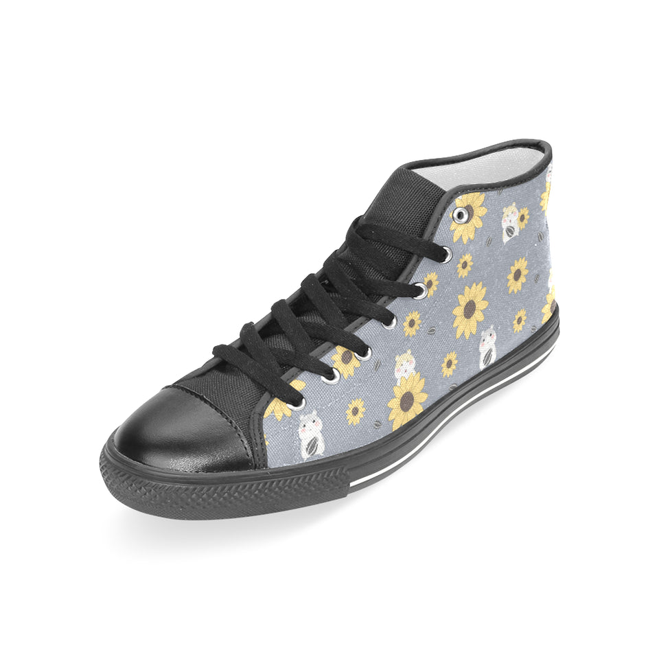 Cute hamster sunflower pattern background Women's High Top Canvas Shoes Black