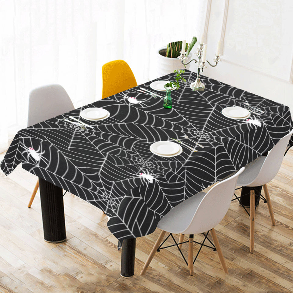 Spider web design pattern Black background white c Tablecloth
