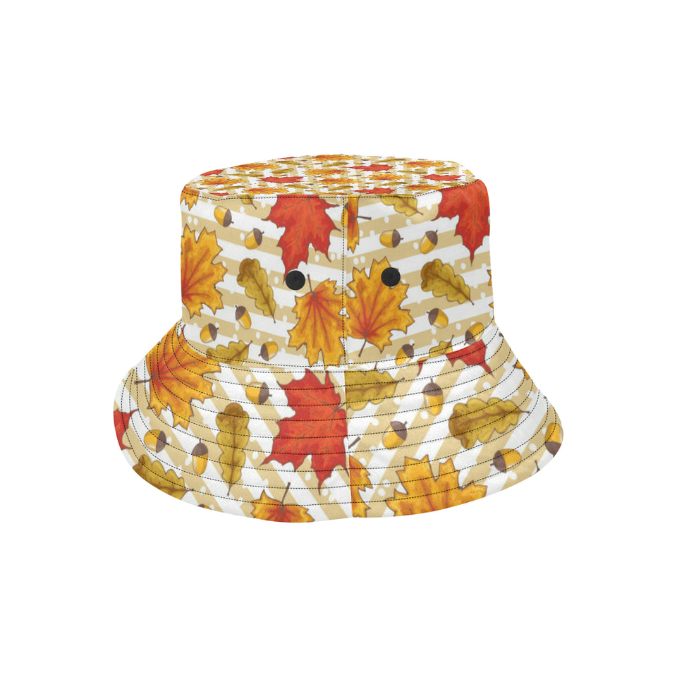 Maple leaf oak leaf acorns beige striped backgroun Unisex Bucket Hat