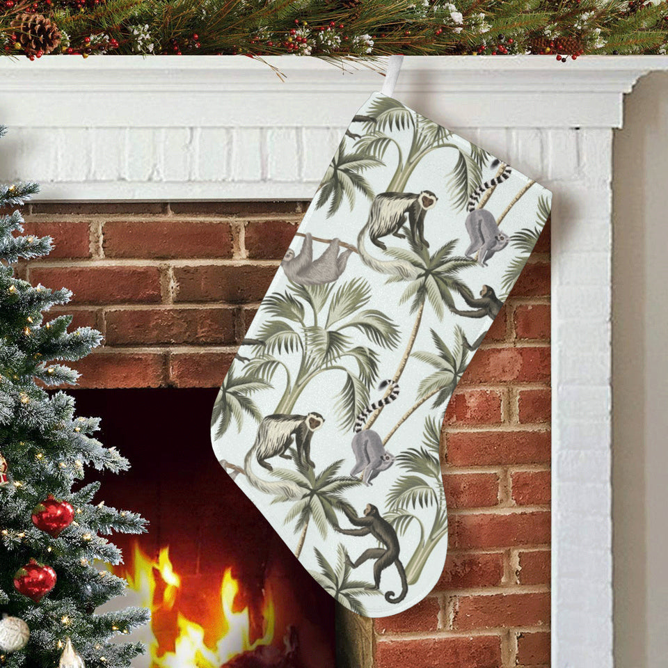 Monkey sloth lemur palm trees pattern Christmas Stocking