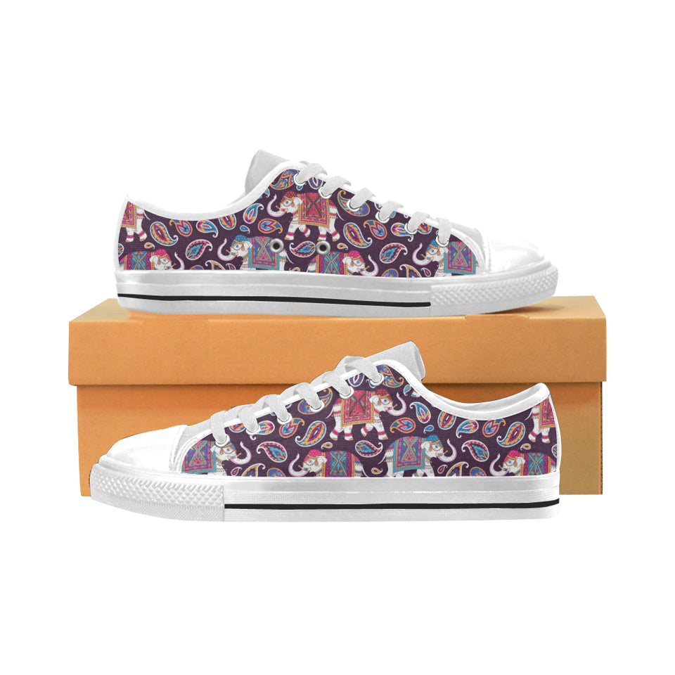 Elephant indian style ornament pattern Men's Low Top Shoes White