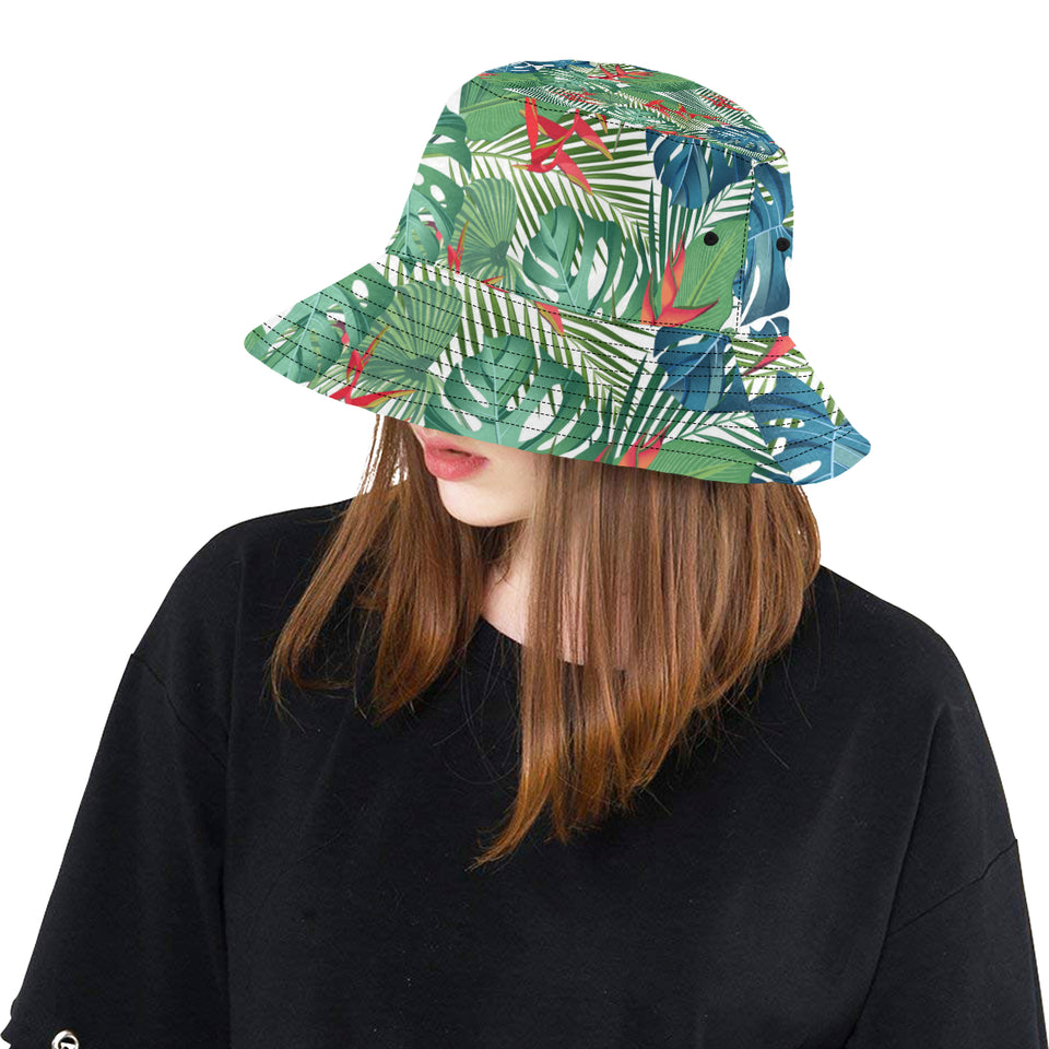 heliconia palm and monstera  leaves pattern Unisex Bucket Hat