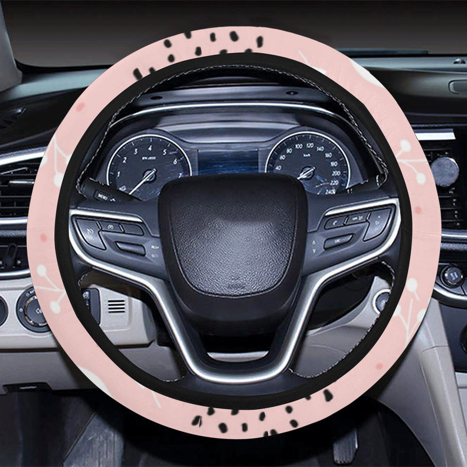 Cute fox pattern pink background Car Steering Wheel Cover