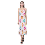 Donut pattern glaze pink background V-Neck Open Fork Long Dress