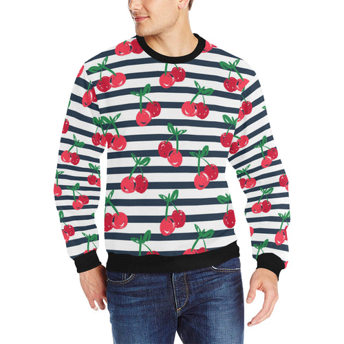 Hand drawn cherry pattern striped background Men's Crew Neck Sweatshirt