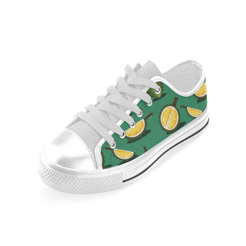 Durian pattern green background Men's Low Top Shoes White