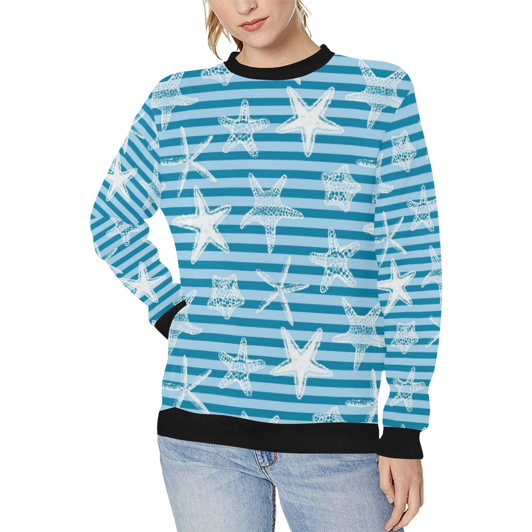 Starfish blue blackground Women's Crew Neck Sweatshirt