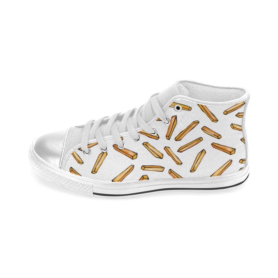 French fries potato pattern Women's High Top Canvas Shoes White