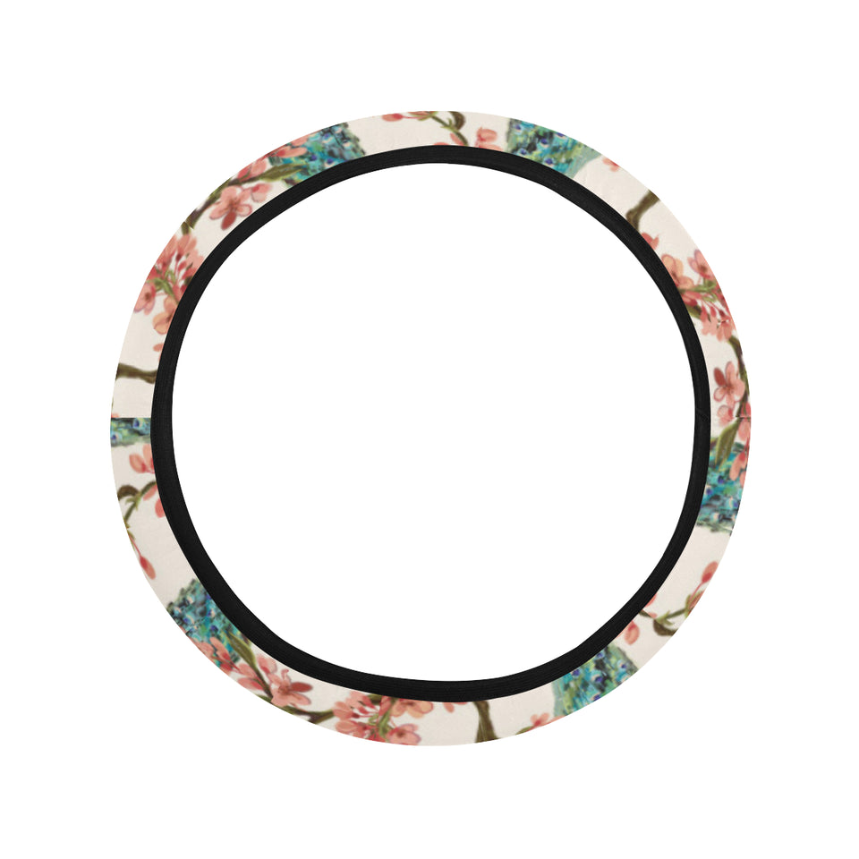 Peacock tropical flower pattern Car Steering Wheel Cover