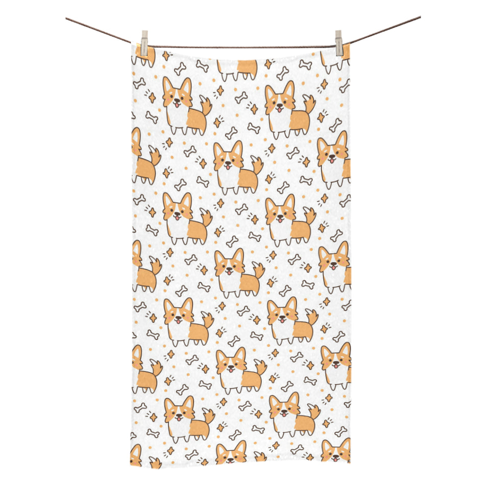 Cute corgi heart star bone pattern Bath Towel