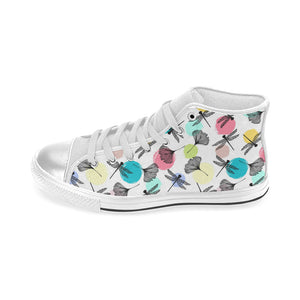 Dragonflies ginkgo leaves pattern Women's High Top Canvas Shoes White