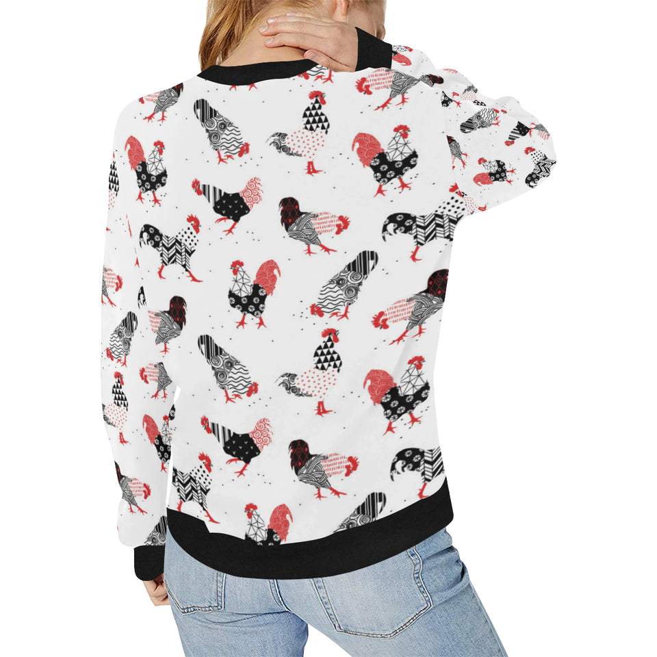 Cool rooster chicken cock floral ornament backgrou Women's Crew Neck Sweatshirt