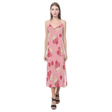 Cake cherry pattern V-Neck Open Fork Long Dress