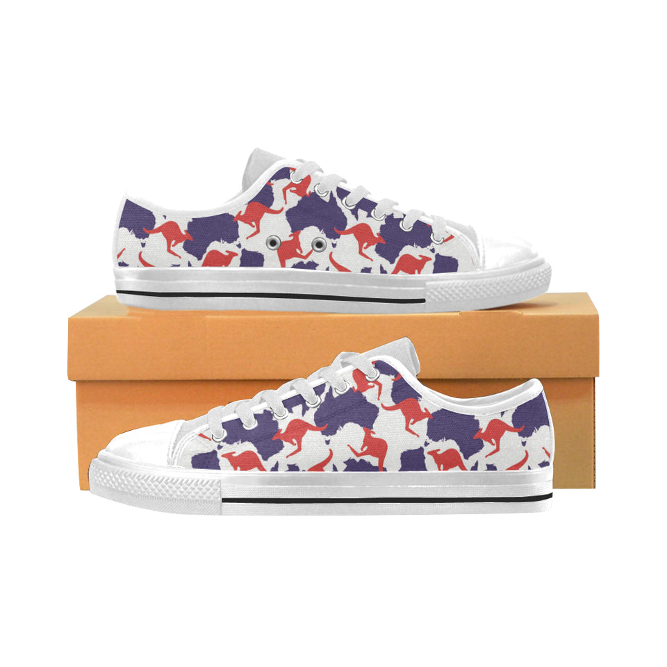 Kangaroo Australian pattern Men's Low Top Canvas Shoes White