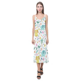 Cute elephants palm tree flower butterfly pattern V-Neck Open Fork Long Dress