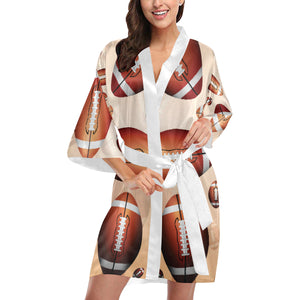 American football ball design pattern Women's Short Kimono Robe