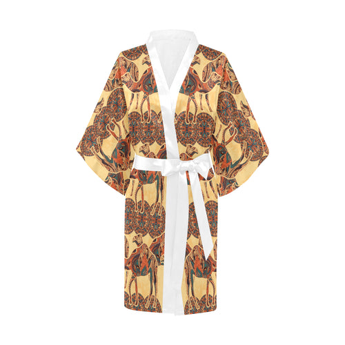 Camel polynesian tribal design pattern Women's Short Kimono Robe