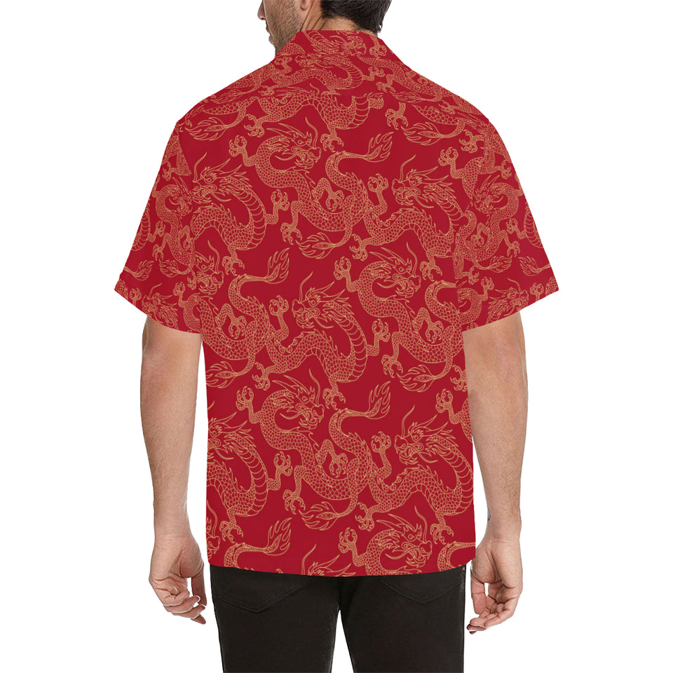 Gold dragons red background Men's All Over Print Hawaiian Shirt