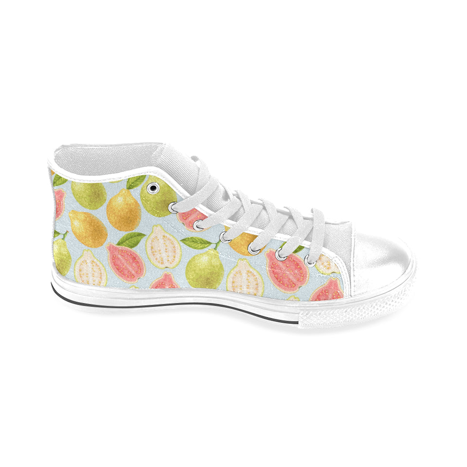 Guava design pattern Men's High Top Canvas Shoes White