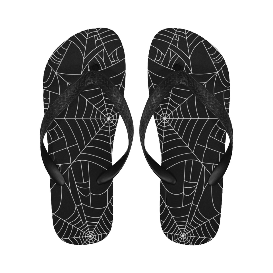 Spider web pattern Black background white cobweb Unisex Flip Flops