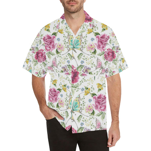 Hand drawn butterfly rose Men's All Over Print Hawaiian Shirt