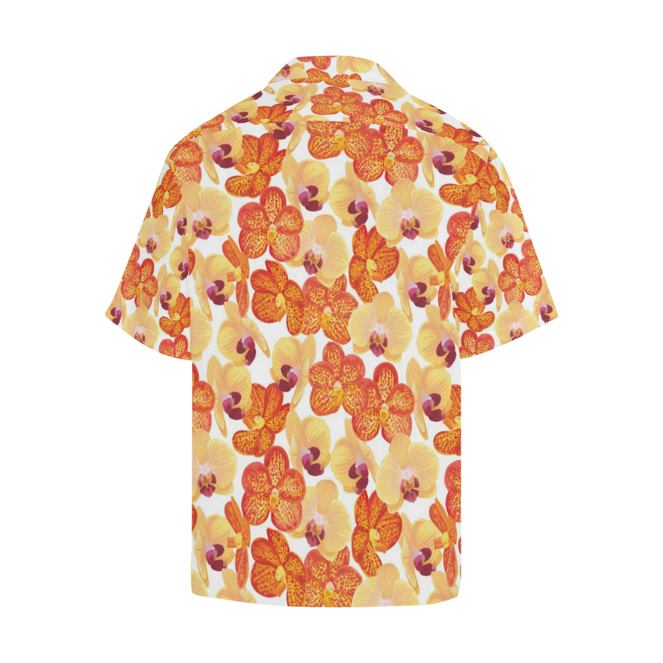 Orange yellow orchid flower pattern background Men's All Over Print Hawaiian Shirt