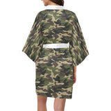 Dark Green camouflage pattern Women's Short Kimono Robe