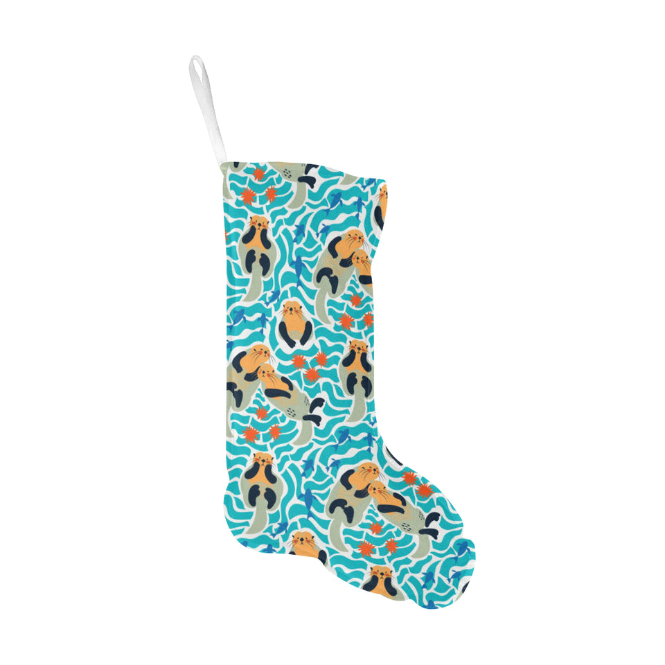 Cute sea otters fishe sea urchin pattern Christmas Stocking