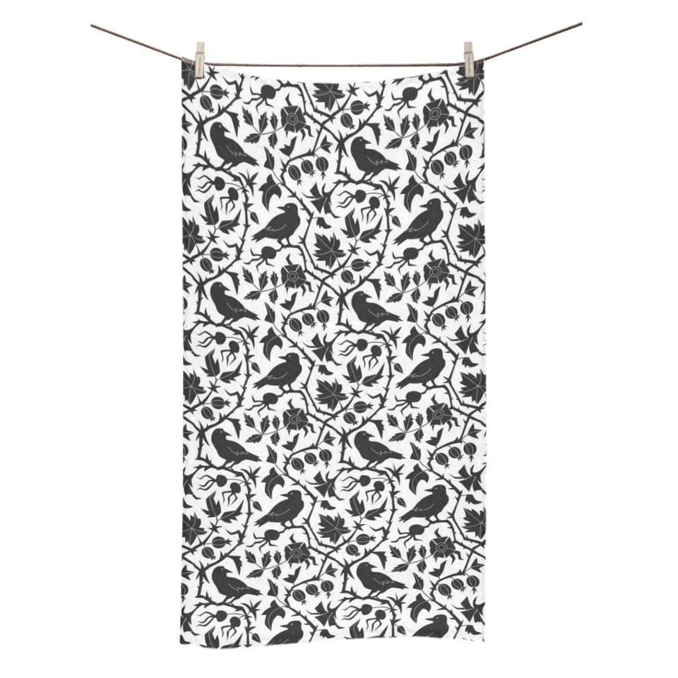 Crow dark floral pattern Bath Towel