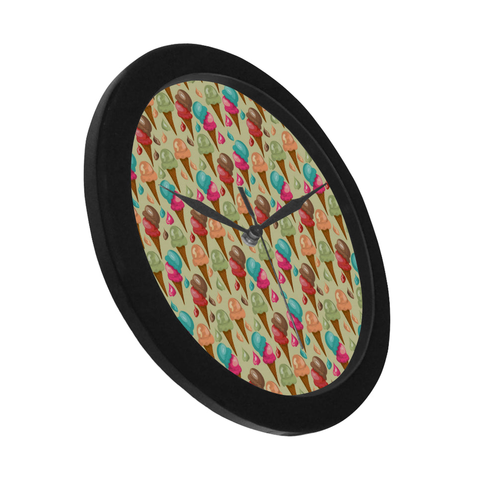 Colorful ice cream pattern Elegant Black Wall Clock