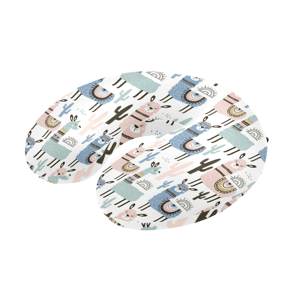 lama Alpaca cactus hand drawn pattern U-Shaped Travel Neck Pillow