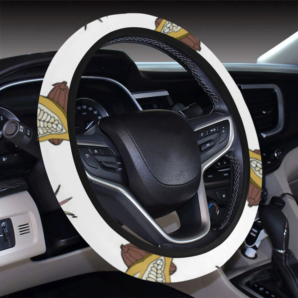 Color hand drawn cacao pattern Car Steering Wheel Cover