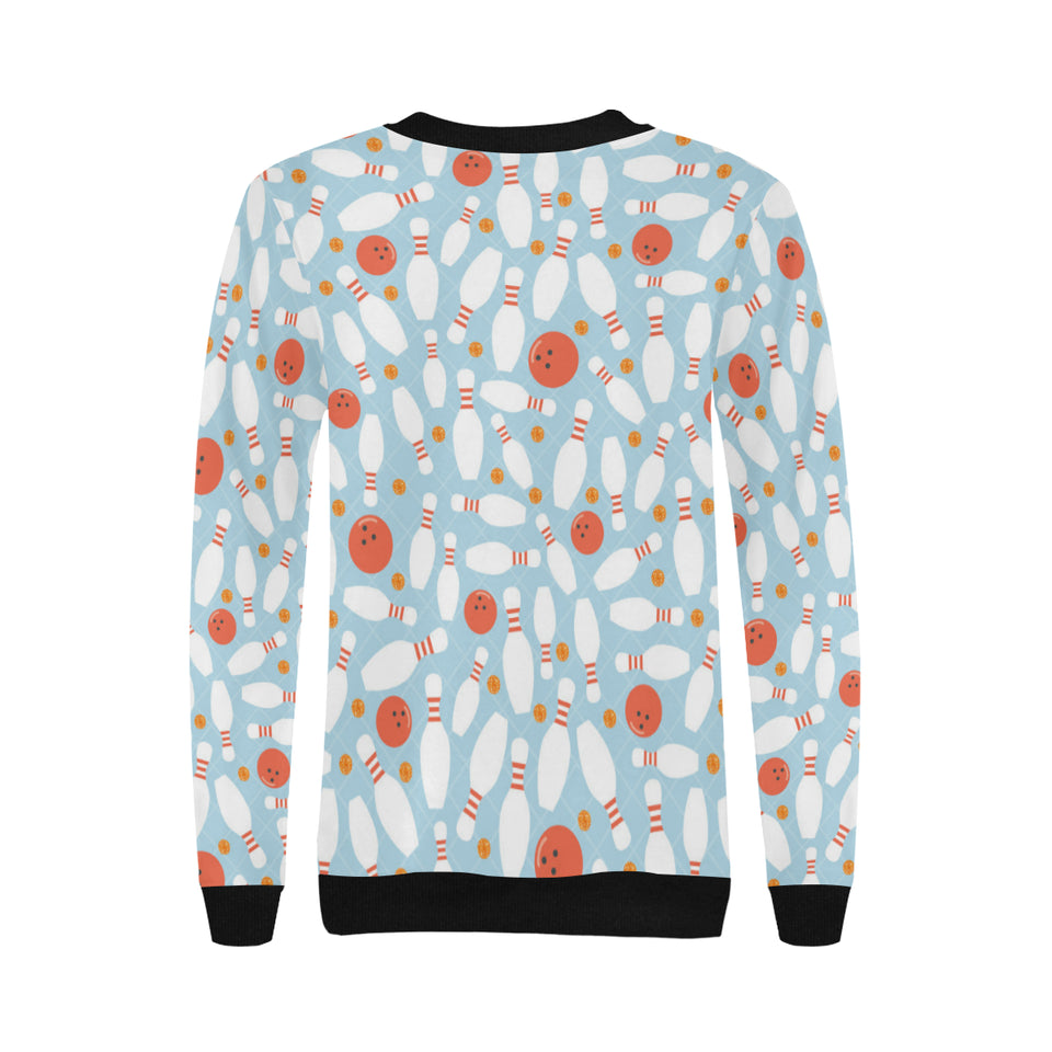 Bowling ball bowling pins blue blackground Women's Crew Neck Sweatshirt