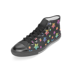 Colorful star pattern Women's High Top Canvas Shoes Black