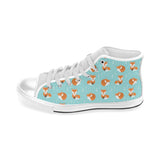 Fox pattern blue b ackground Men's High Top Canvas Shoes White