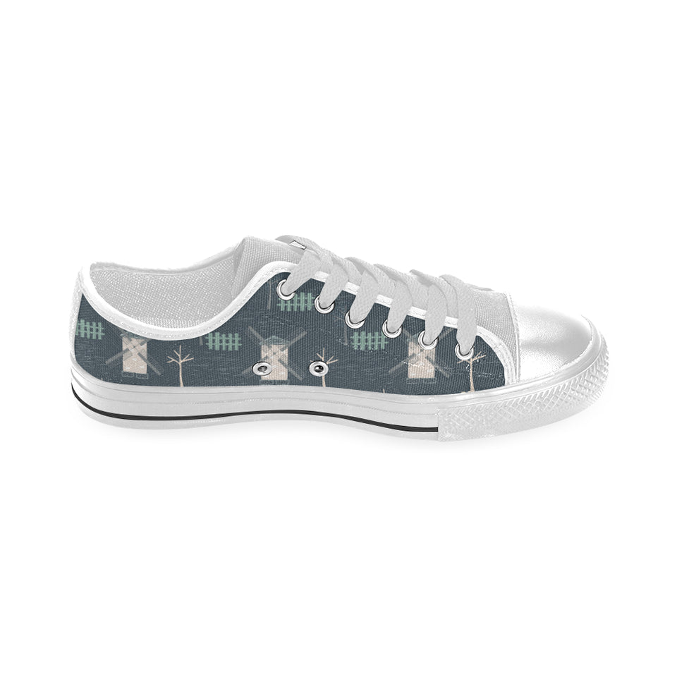 windmill tree pattern Men's Low Top Shoes White