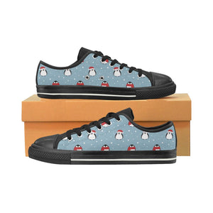 Cute penguin christmas snow pattern Kids' Boys' Girls' Low Top Canvas Shoes Black