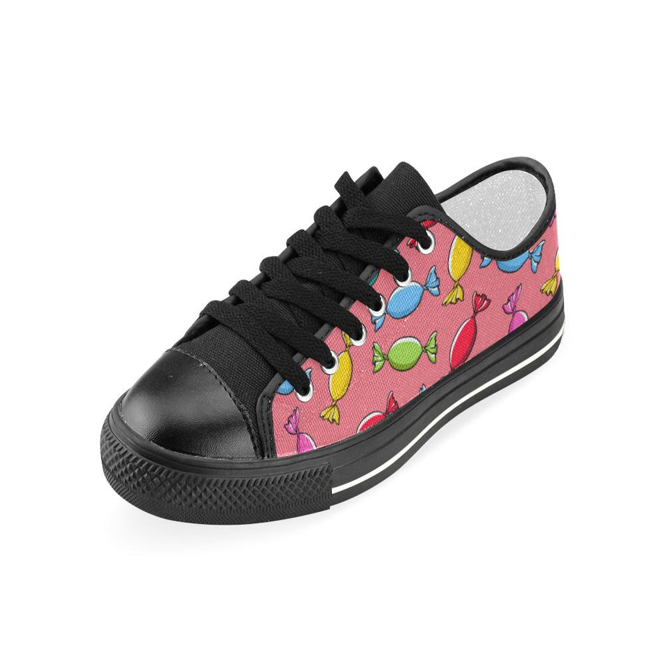 Colorful wrapped candy pattern Kids' Boys' Girls' Low Top Canvas Shoes Black