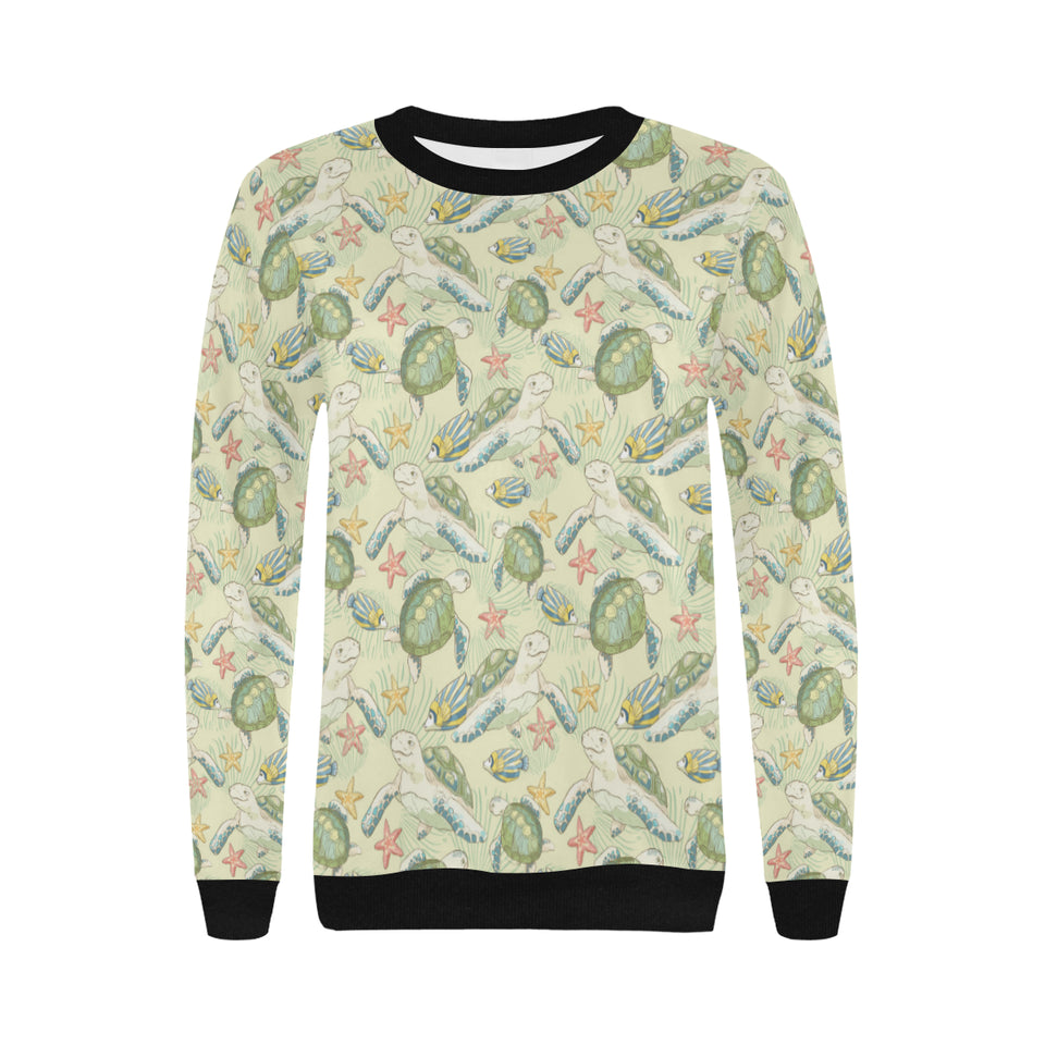 Hand drawn sea turtle fish pattern Women's Crew Neck Sweatshirt