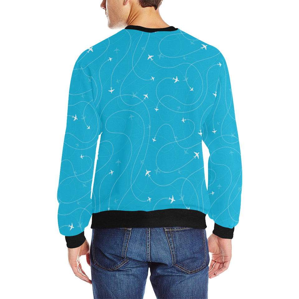 Airplane destinations blue background Men's Crew Neck Sweatshirt