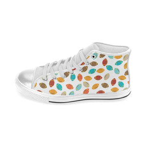 Colorful american football ball pattern Women's High Top Canvas Shoes White