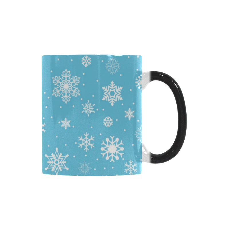 Snowflake pattern blue background Morphing Mug Heat Changing Mug
