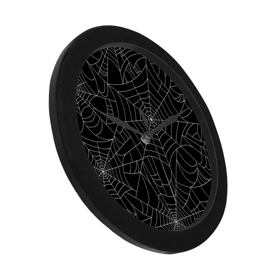 Spider web pattern Black background white cobweb Elegant Black Wall Clock