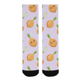 cute onions smiling faces purple background Crew Socks